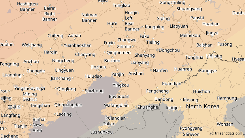 A map of Liaoning, China, showing the path of the 2. Jul 2057 Ringförmige Sonnenfinsternis