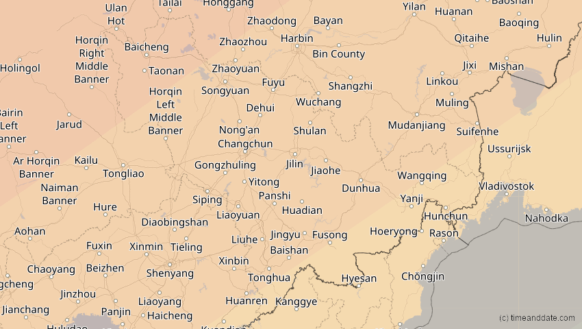 A map of Jilin, China, showing the path of the 2. Jul 2057 Ringförmige Sonnenfinsternis