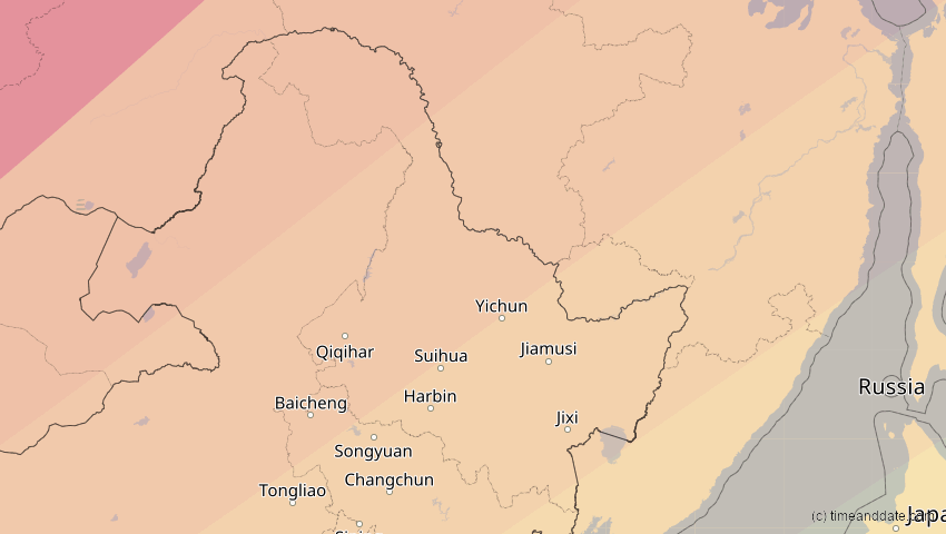 A map of Heilongjiang, China, showing the path of the 2. Jul 2057 Ringförmige Sonnenfinsternis
