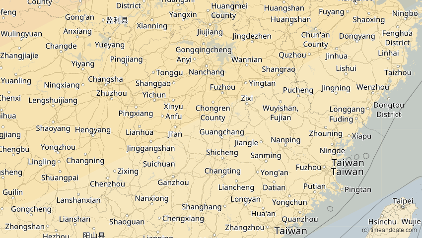 A map of Jiangxi, China, showing the path of the 2. Jul 2057 Ringförmige Sonnenfinsternis