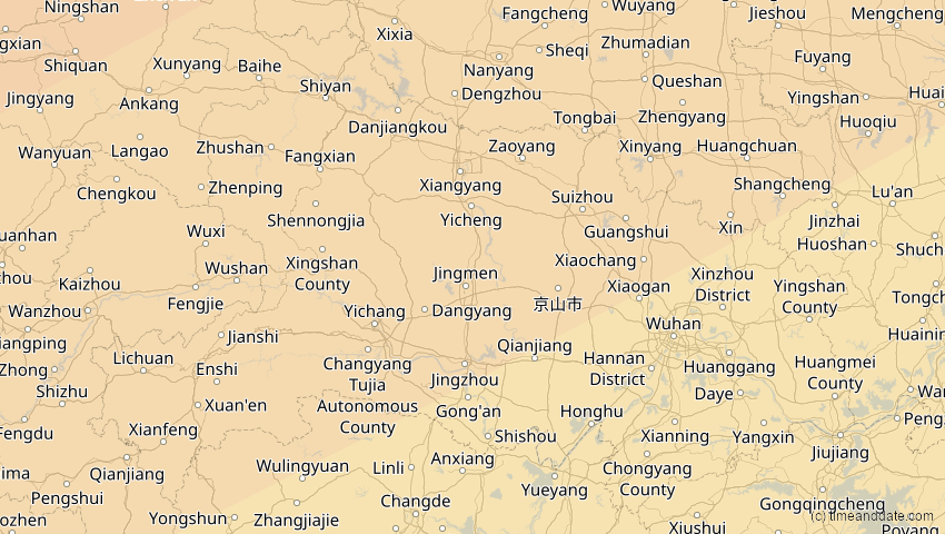 A map of Hubei, China, showing the path of the 2. Jul 2057 Ringförmige Sonnenfinsternis