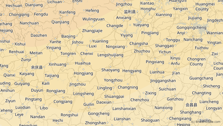 A map of Hunan, China, showing the path of the 2. Jul 2057 Ringförmige Sonnenfinsternis