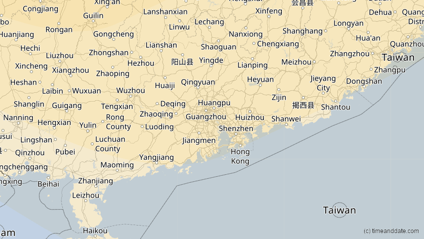 A map of Guangdong, China, showing the path of the 2. Jul 2057 Ringförmige Sonnenfinsternis