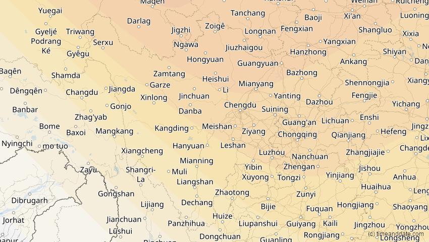 A map of Sichuan, China, showing the path of the 2. Jul 2057 Ringförmige Sonnenfinsternis