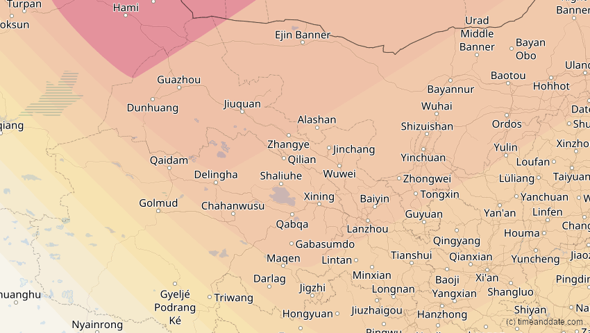 A map of Gansu, China, showing the path of the 2. Jul 2057 Ringförmige Sonnenfinsternis