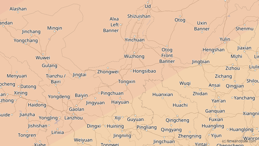 A map of Ningxia, China, showing the path of the 2. Jul 2057 Ringförmige Sonnenfinsternis