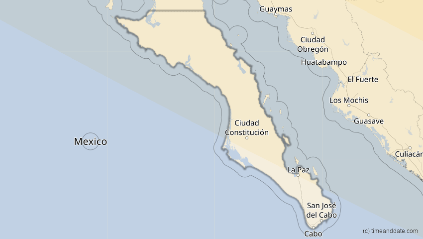 A map of Baja California Sur, Mexiko, showing the path of the 1. Jul 2057 Ringförmige Sonnenfinsternis
