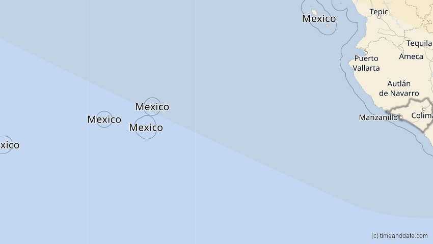 A map of Colima, Mexiko, showing the path of the 1. Jul 2057 Ringförmige Sonnenfinsternis