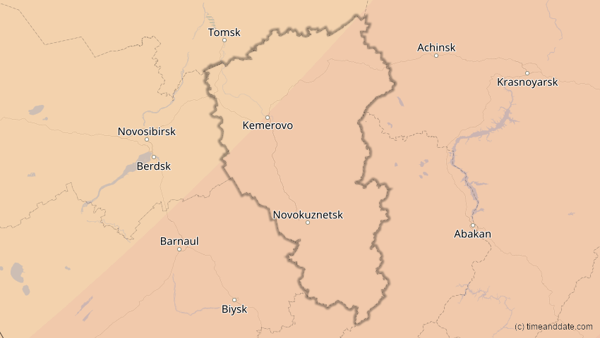 A map of Kemerowo, Russland, showing the path of the 2. Jul 2057 Ringförmige Sonnenfinsternis