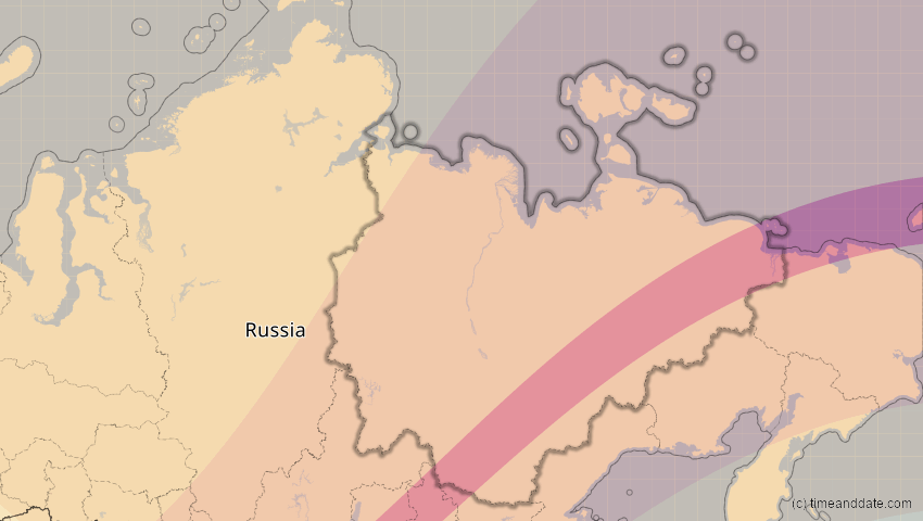 A map of Sacha (Jakutien), Russland, showing the path of the 2. Jul 2057 Ringförmige Sonnenfinsternis