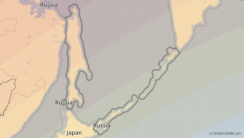 A map of Sachalin, Russland, showing the path of the 2. Jul 2057 Ringförmige Sonnenfinsternis