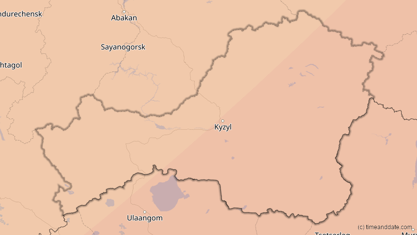 A map of Tuwa, Russland, showing the path of the 2. Jul 2057 Ringförmige Sonnenfinsternis