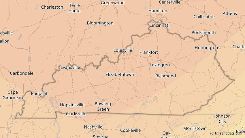 A map of Kentucky, USA, showing the path of the 1. Jul 2057 Ringförmige Sonnenfinsternis