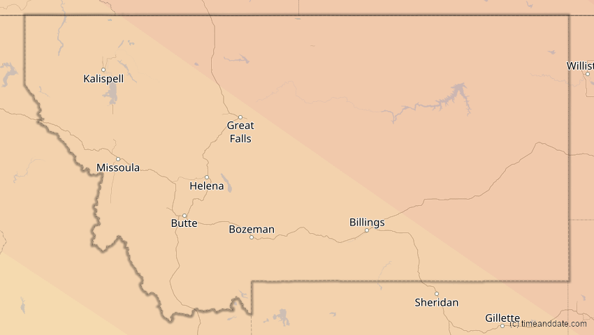 A map of Montana, USA, showing the path of the 1. Jul 2057 Ringförmige Sonnenfinsternis