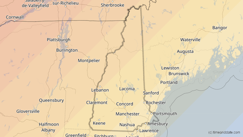 A map of New Hampshire, USA, showing the path of the 1. Jul 2057 Ringförmige Sonnenfinsternis