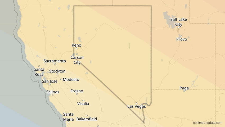 A map of Nevada, USA, showing the path of the 1. Jul 2057 Ringförmige Sonnenfinsternis