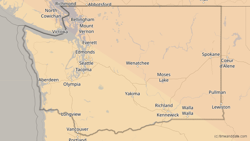 A map of Washington, USA, showing the path of the 1. Jul 2057 Ringförmige Sonnenfinsternis