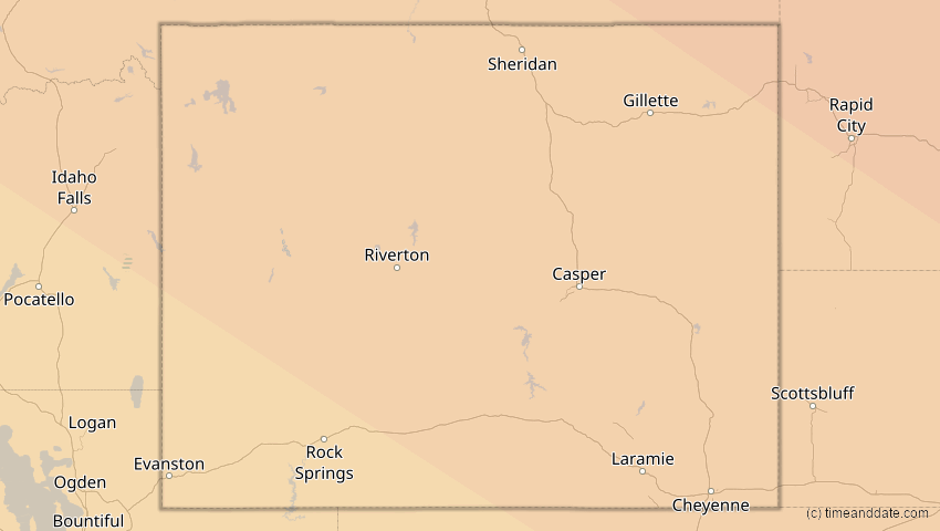 A map of Wyoming, USA, showing the path of the 1. Jul 2057 Ringförmige Sonnenfinsternis