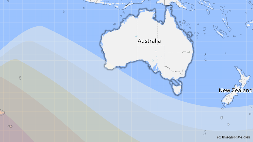 A map of Australien, showing the path of the 26. Dez 2057 Totale Sonnenfinsternis