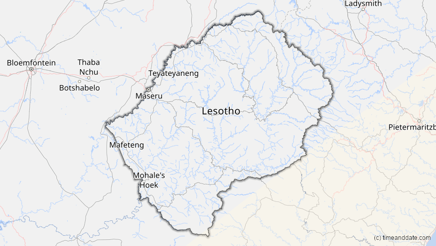 A map of Lesotho, showing the path of the 22. Mai 2058 Partielle Sonnenfinsternis