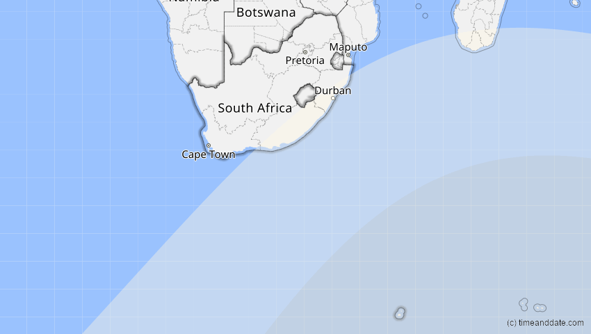 A map of Südafrika, showing the path of the 22. Mai 2058 Partielle Sonnenfinsternis