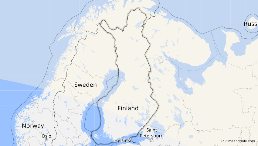 A map of Finnland, showing the path of the 21. Jun 2058 Partielle Sonnenfinsternis