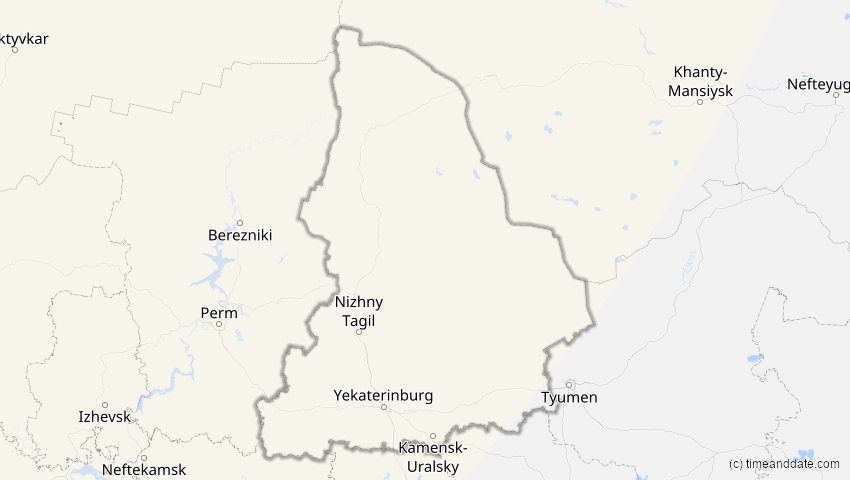 A map of Swerdlowsk, Russland, showing the path of the 21. Jun 2058 Partielle Sonnenfinsternis
