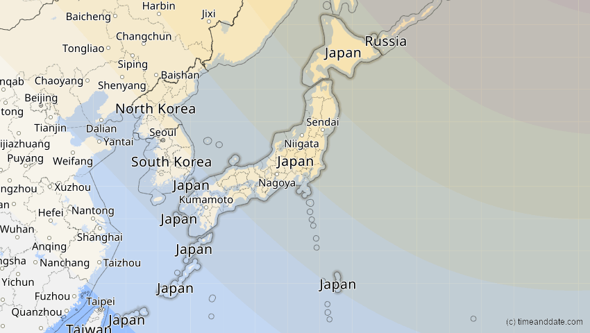 A map of Japan, showing the path of the 16. Nov 2058 Partielle Sonnenfinsternis