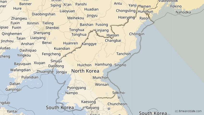 A map of Nordkorea, showing the path of the 16. Nov 2058 Partielle Sonnenfinsternis