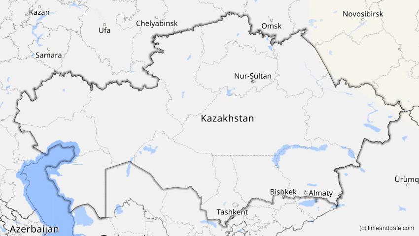 A map of Kasachstan, showing the path of the 16. Nov 2058 Partielle Sonnenfinsternis