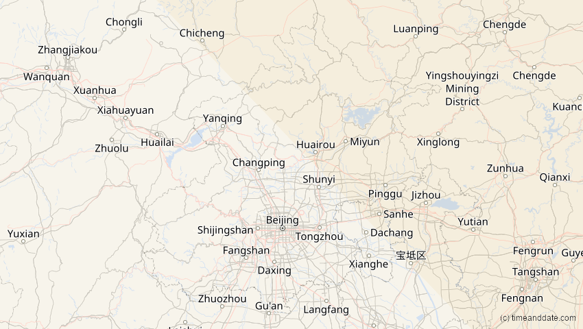 A map of Peking, China, showing the path of the 16. Nov 2058 Partielle Sonnenfinsternis