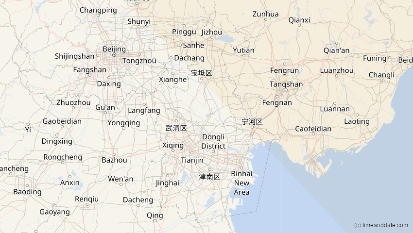 A map of Tianjín, China, showing the path of the 16. Nov 2058 Partielle Sonnenfinsternis