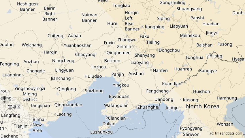 A map of Liaoning, China, showing the path of the 16. Nov 2058 Partielle Sonnenfinsternis
