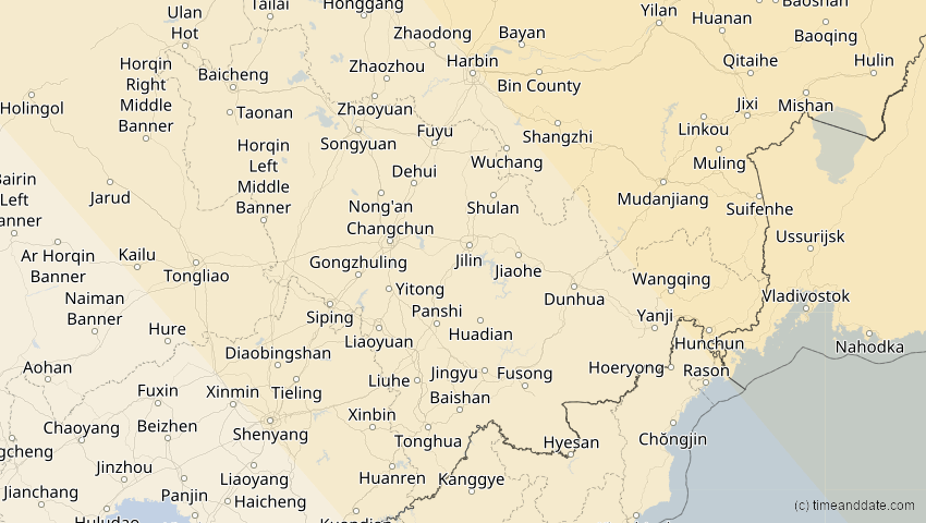 A map of Jilin, China, showing the path of the 16. Nov 2058 Partielle Sonnenfinsternis