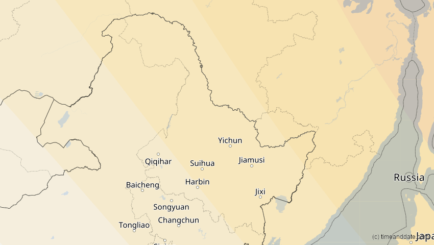 A map of Heilongjiang, China, showing the path of the 16. Nov 2058 Partielle Sonnenfinsternis