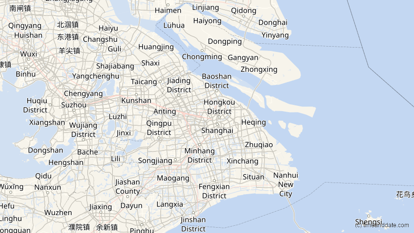 A map of Shanghai, China, showing the path of the 16. Nov 2058 Partielle Sonnenfinsternis