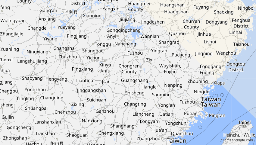 A map of Jiangxi, China, showing the path of the 16. Nov 2058 Partielle Sonnenfinsternis