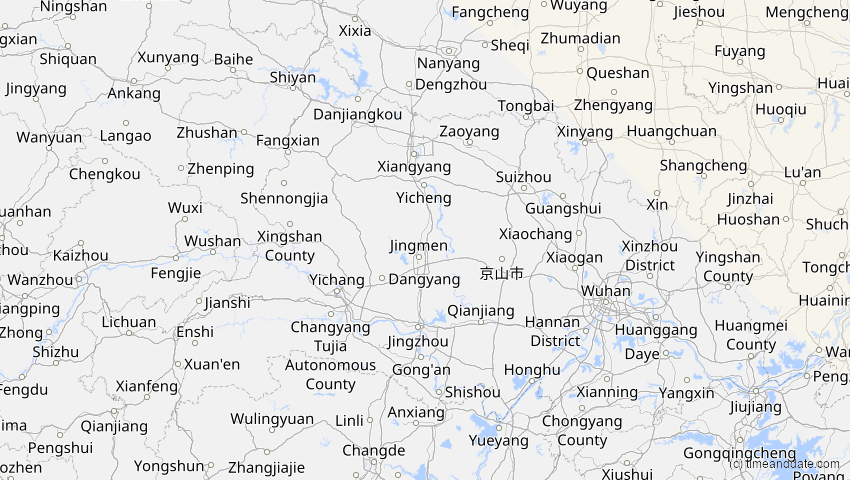 A map of Hubei, China, showing the path of the 16. Nov 2058 Partielle Sonnenfinsternis