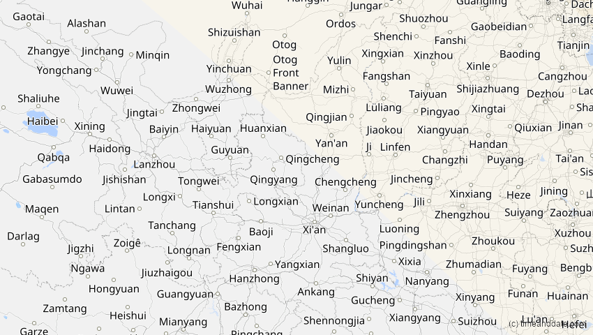 A map of Shaanxi, China, showing the path of the 16. Nov 2058 Partielle Sonnenfinsternis