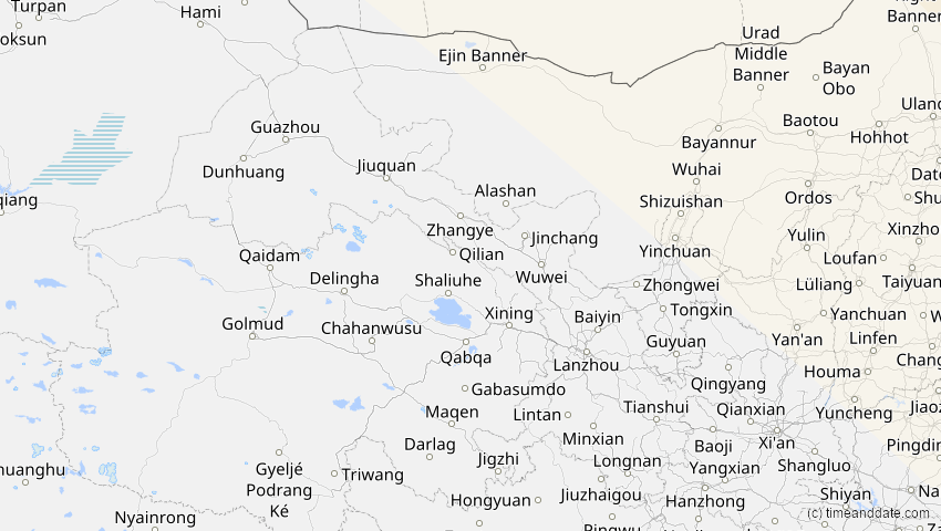 A map of Gansu, China, showing the path of the 16. Nov 2058 Partielle Sonnenfinsternis