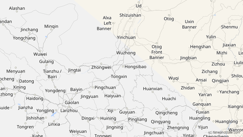 A map of Ningxia, China, showing the path of the 16. Nov 2058 Partielle Sonnenfinsternis