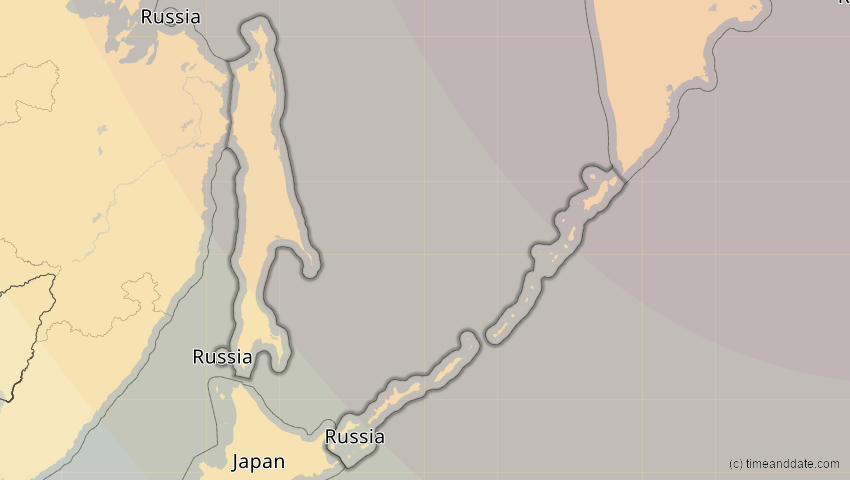 A map of Sachalin, Russland, showing the path of the 16. Nov 2058 Partielle Sonnenfinsternis
