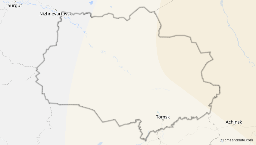 A map of Tomsk, Russland, showing the path of the 16. Nov 2058 Partielle Sonnenfinsternis
