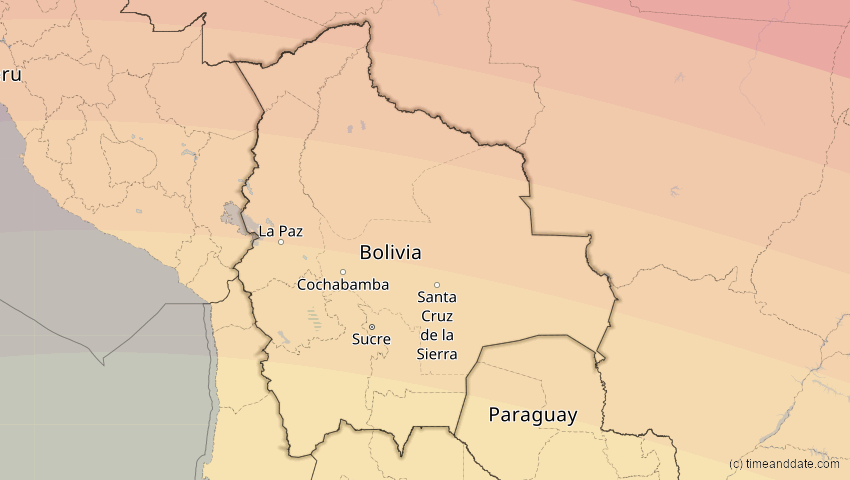 A map of Bolivien, showing the path of the 11. Mai 2059 Totale Sonnenfinsternis