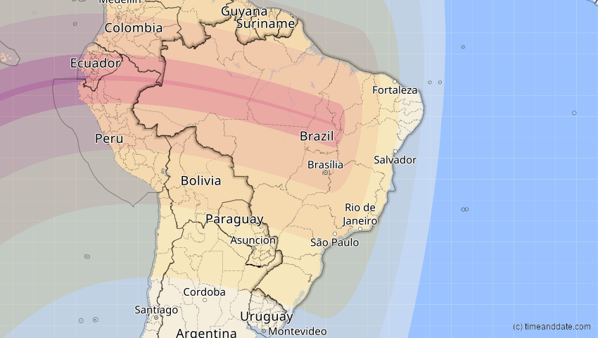 A map of Brasilien, showing the path of the 11. Mai 2059 Totale Sonnenfinsternis
