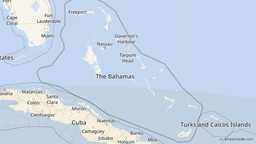 A map of Bahamas, showing the path of the 11. Mai 2059 Totale Sonnenfinsternis