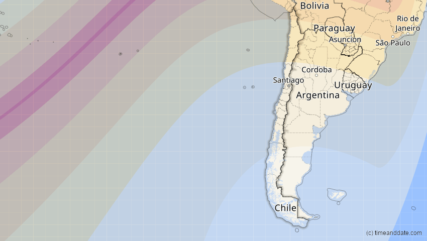 A map of Chile, showing the path of the 11. Mai 2059 Totale Sonnenfinsternis
