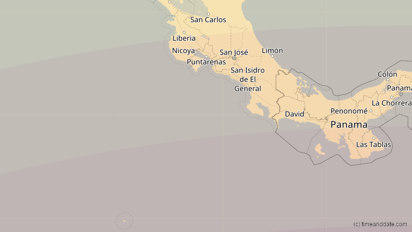 A map of Costa Rica, showing the path of the 11. Mai 2059 Totale Sonnenfinsternis