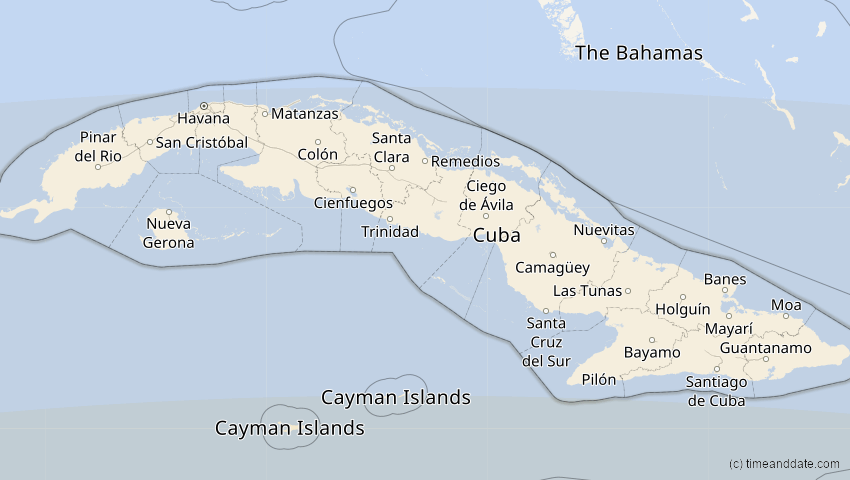 A map of Kuba, showing the path of the 11. Mai 2059 Totale Sonnenfinsternis