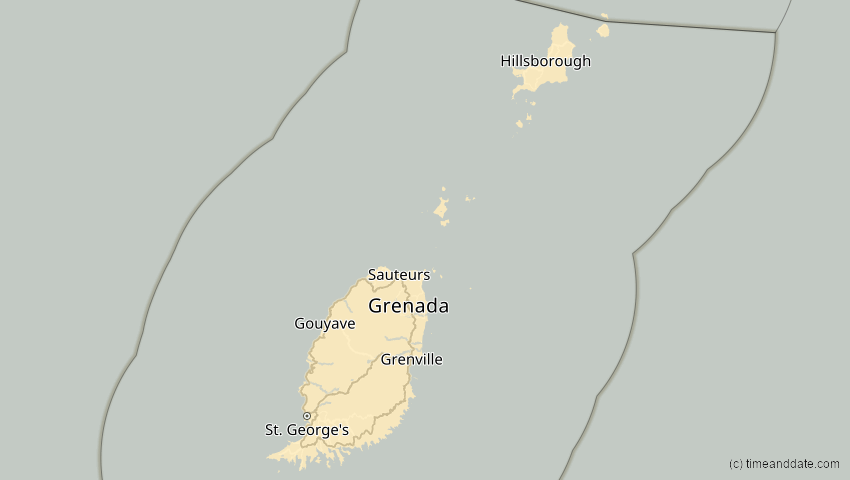 A map of Grenada, showing the path of the 11. Mai 2059 Totale Sonnenfinsternis